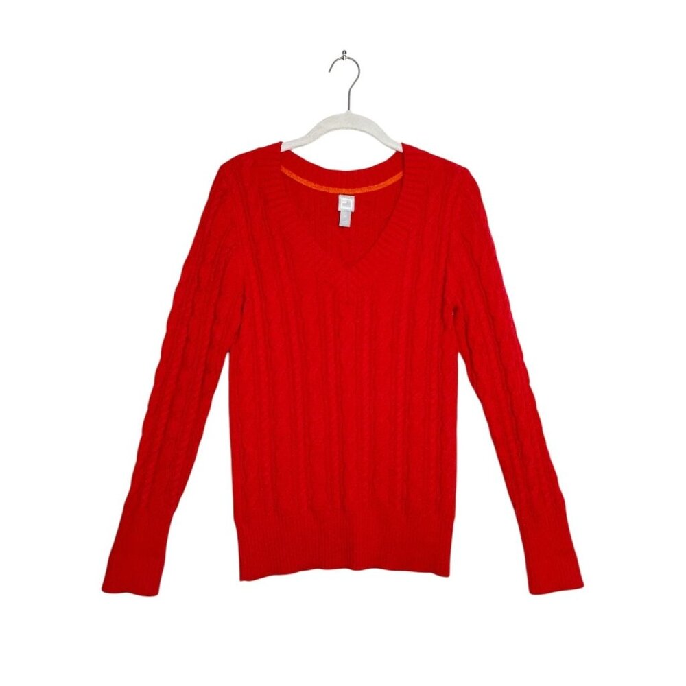 JCP Classic Women's V-Neck Cable Knit Pullover Sweater in Red - Sz M